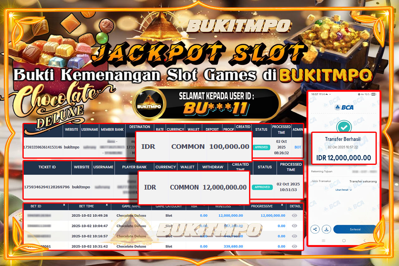 BUKITMPO JACKPOT CHOCOLATE DELUXE - PG SOFT Rp.12.000.000,- LUNAS